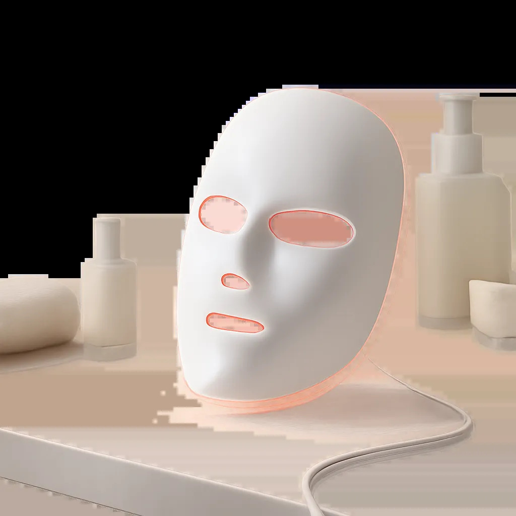 Visuel d’ambiance mettant en avant un masque LED anti-âge dans un univers sobre et premium. L’image évoque une routine beauté à domicile, moderne et crédible.